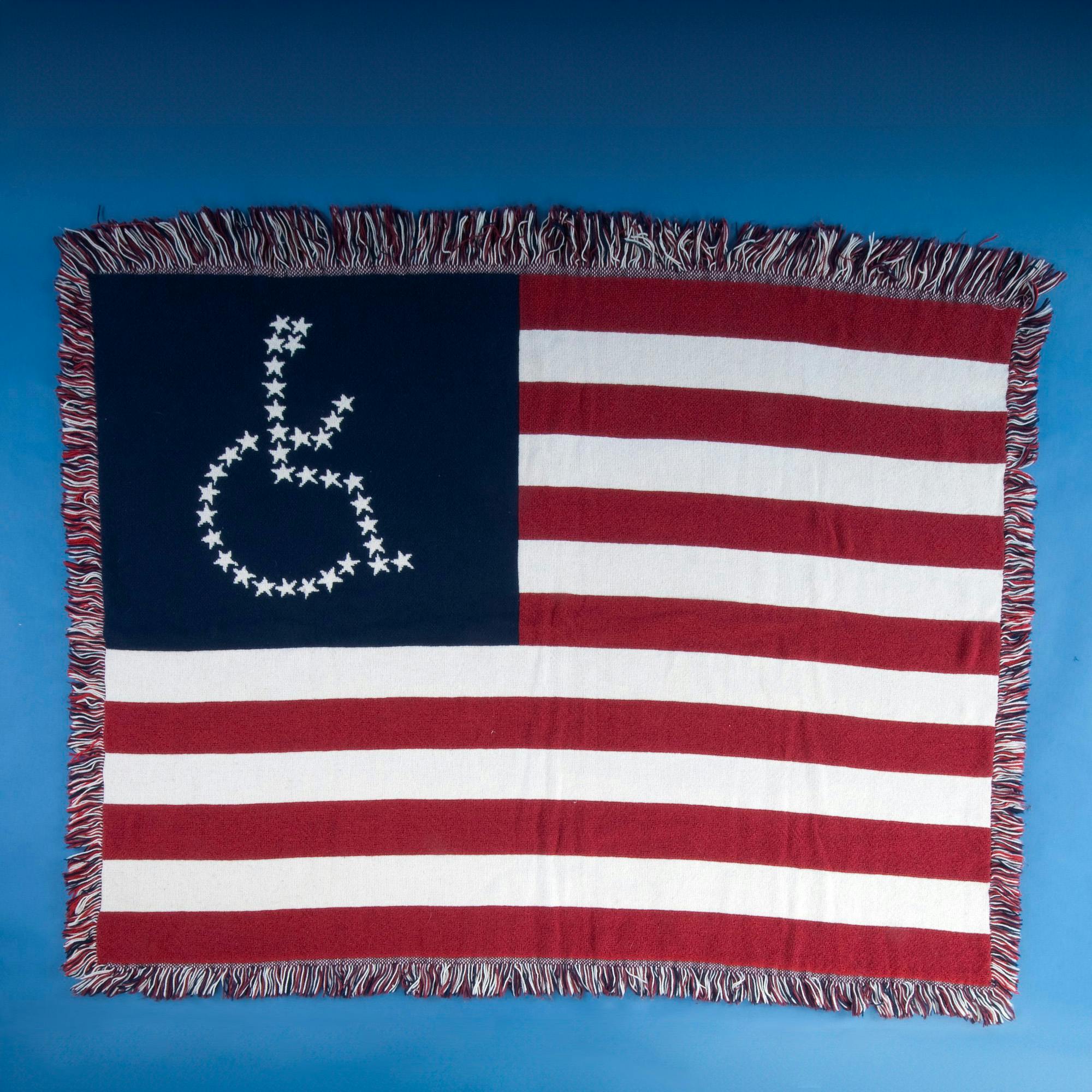 American flag blanket with stars in the shape of a wheelchair symbol
