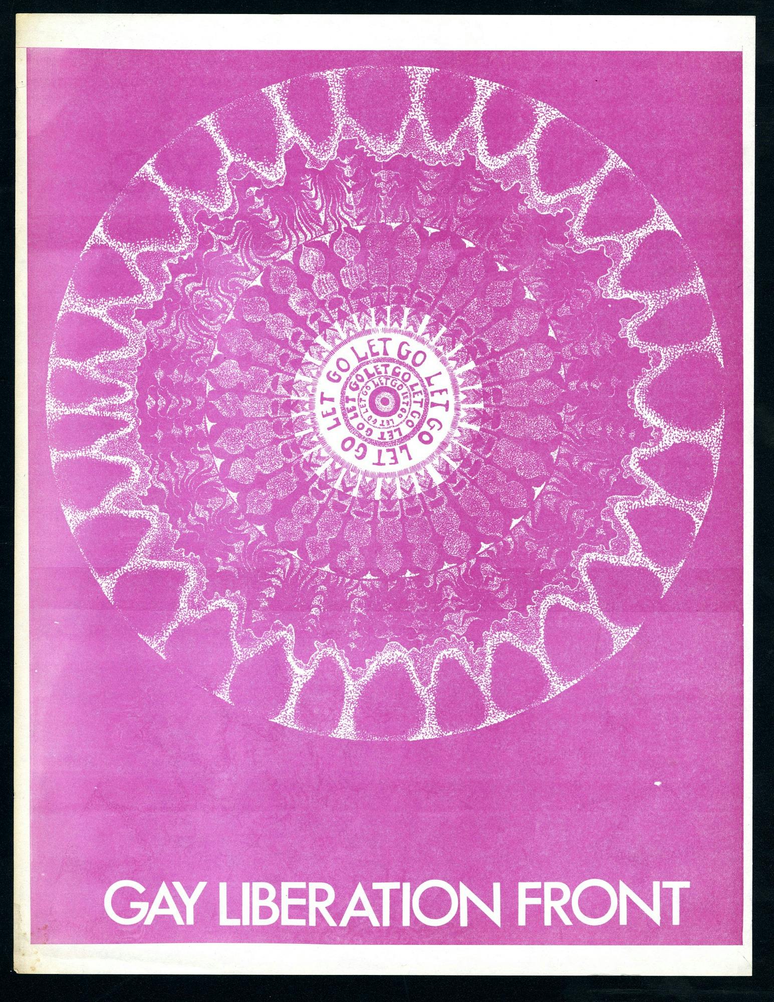 pink poster that reads GAY LIBERATION FRONT